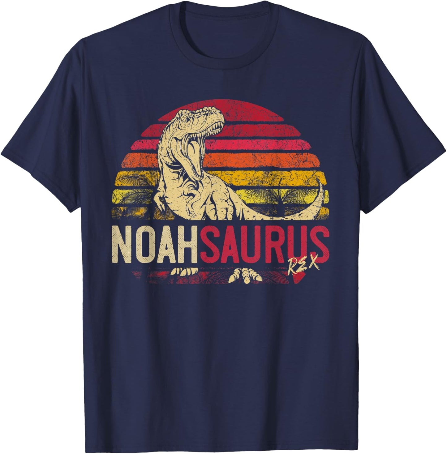Noah Saurus Funny Personalized Dinosaur T Rex Name Boys Gift T-Shirt - T-Shirt | Navy