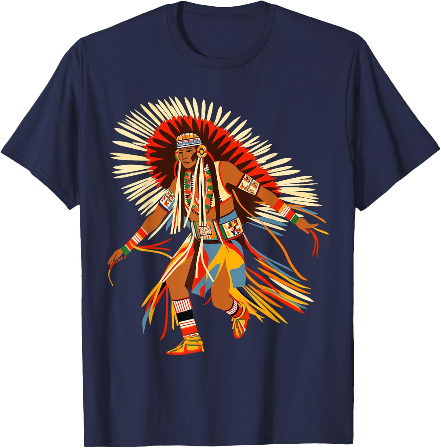 Powwow Dancer Native American Indian Traditional Art Style T-Shirt - T-Shirt | Navy