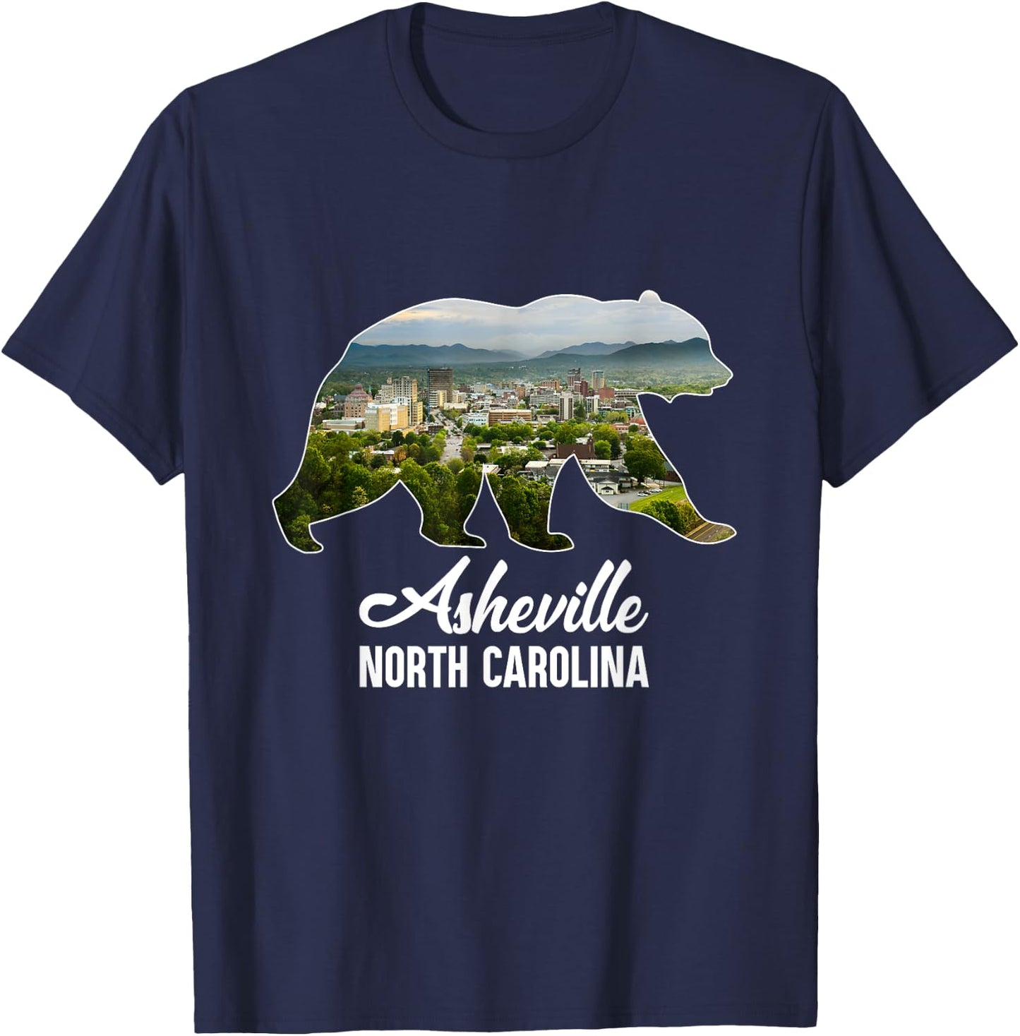 Asheville City Skyline Inside Bear Silhouette North Carolina T-Shirt - T-Shirt | Navy