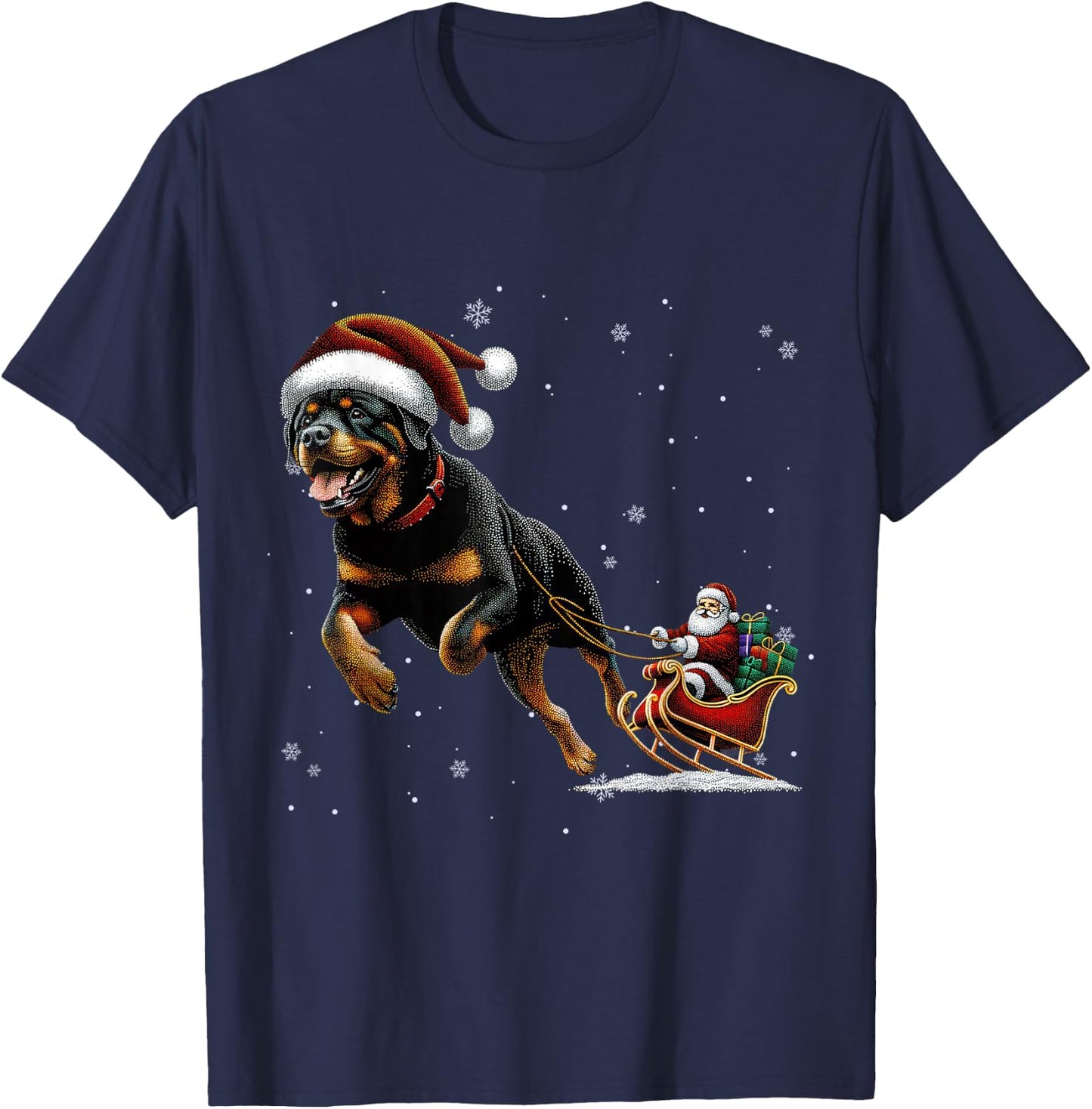 Rottweiler Santa Christmas Tree Lights Ugly Pajama Dog Lover T-Shirt - T-Shirt | Navy