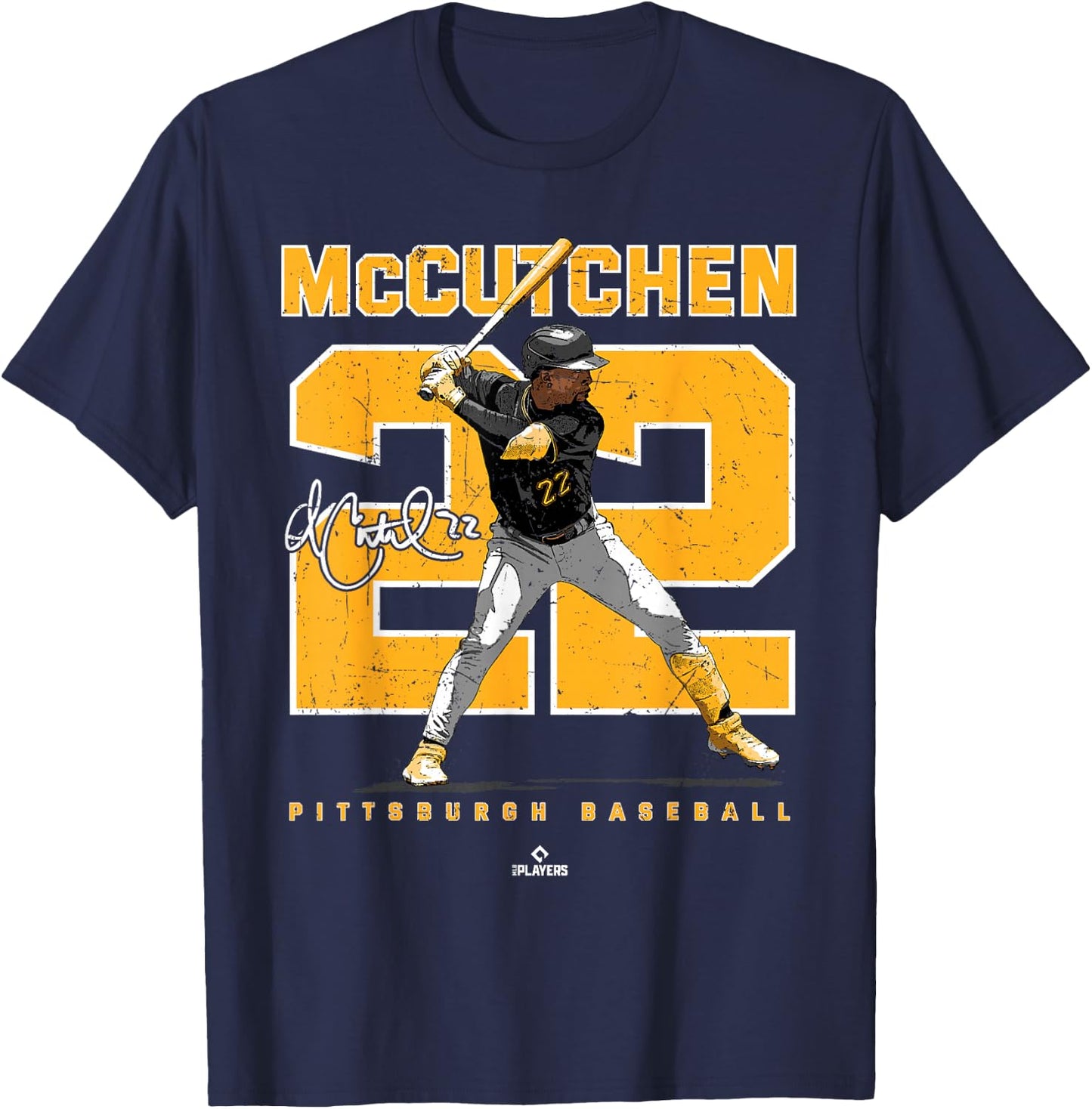 BallPark MVP -Adults Black Cotton Blend with Short Sleeve, , Modern Number and Portrait Andrew McCutchen Pittsburgh MLBPA Design T-Shirt - T-Shirt | Navy