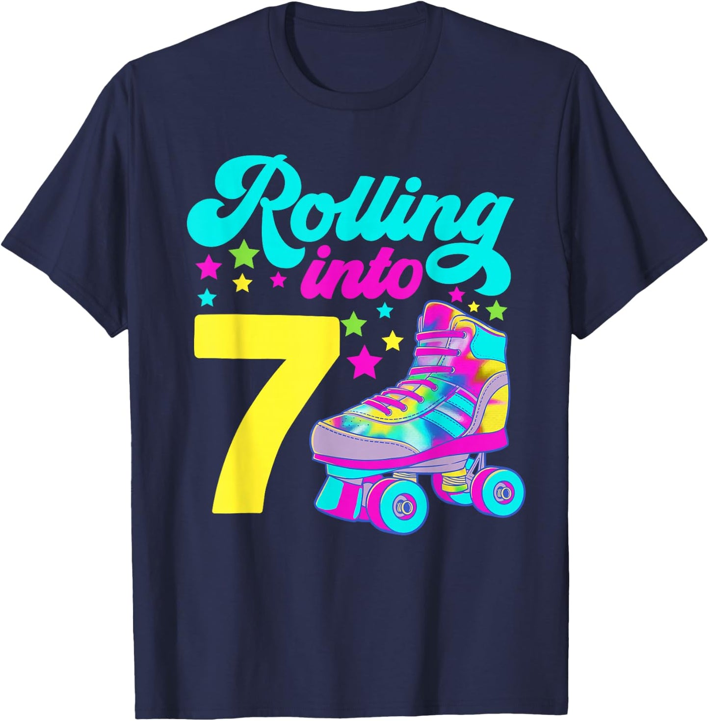 Rolling into 7 Girls 7th Birthday Roller Skates T-Shirt - T-Shirt | Navy