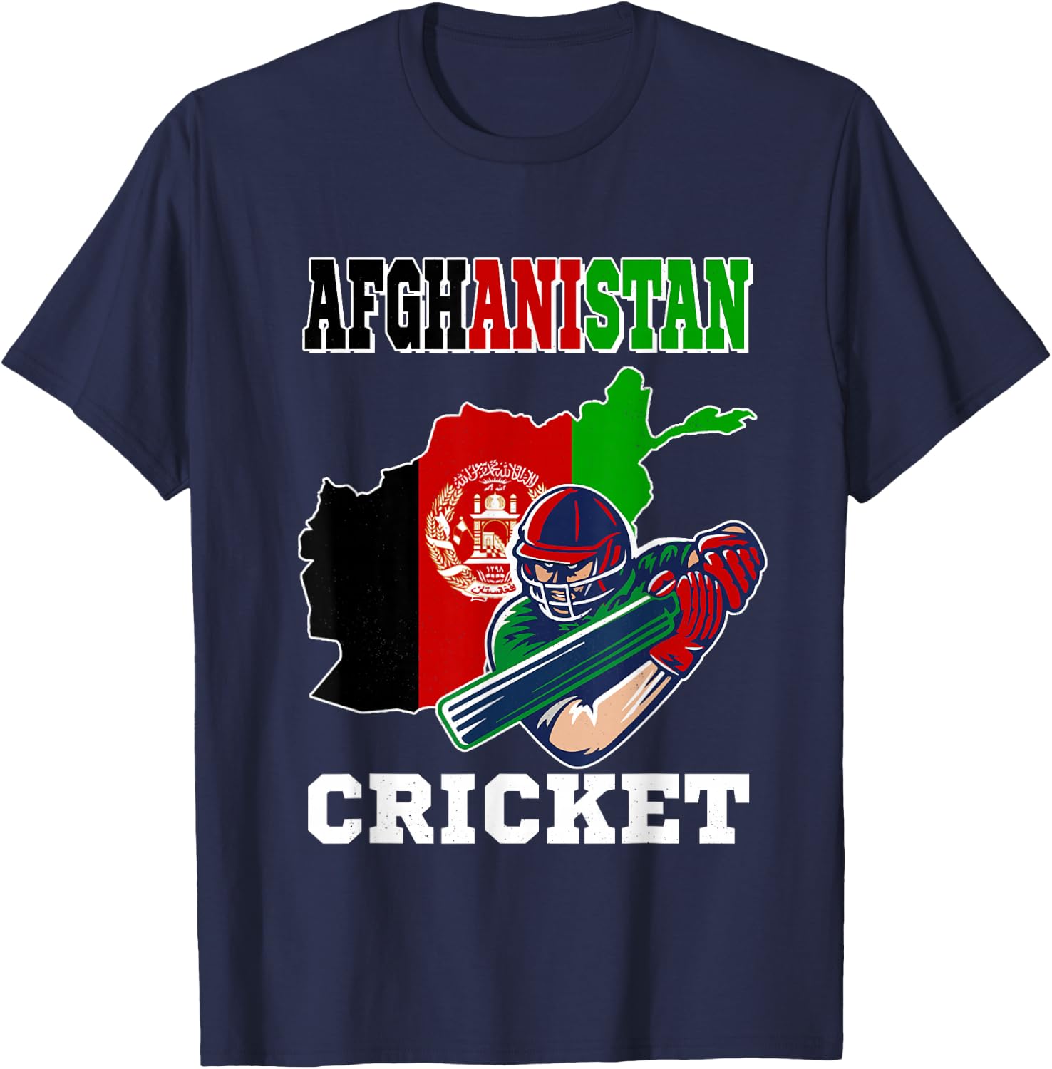Afghanistan Cricket Player Flag Jersey Afghan Sports T-Shirt - T-Shirt | Navy