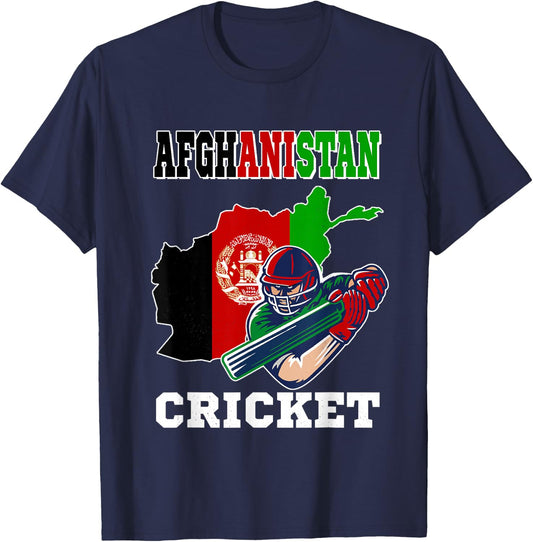 Afghanistan Cricket Player Flag Jersey Afghan Sports T-Shirt - T-Shirt | Navy