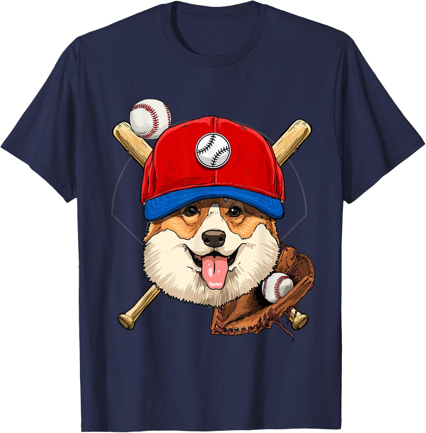 Corgi Baseball Dog Lovers Baseball Player T-Shirt - T-Shirt | Navy