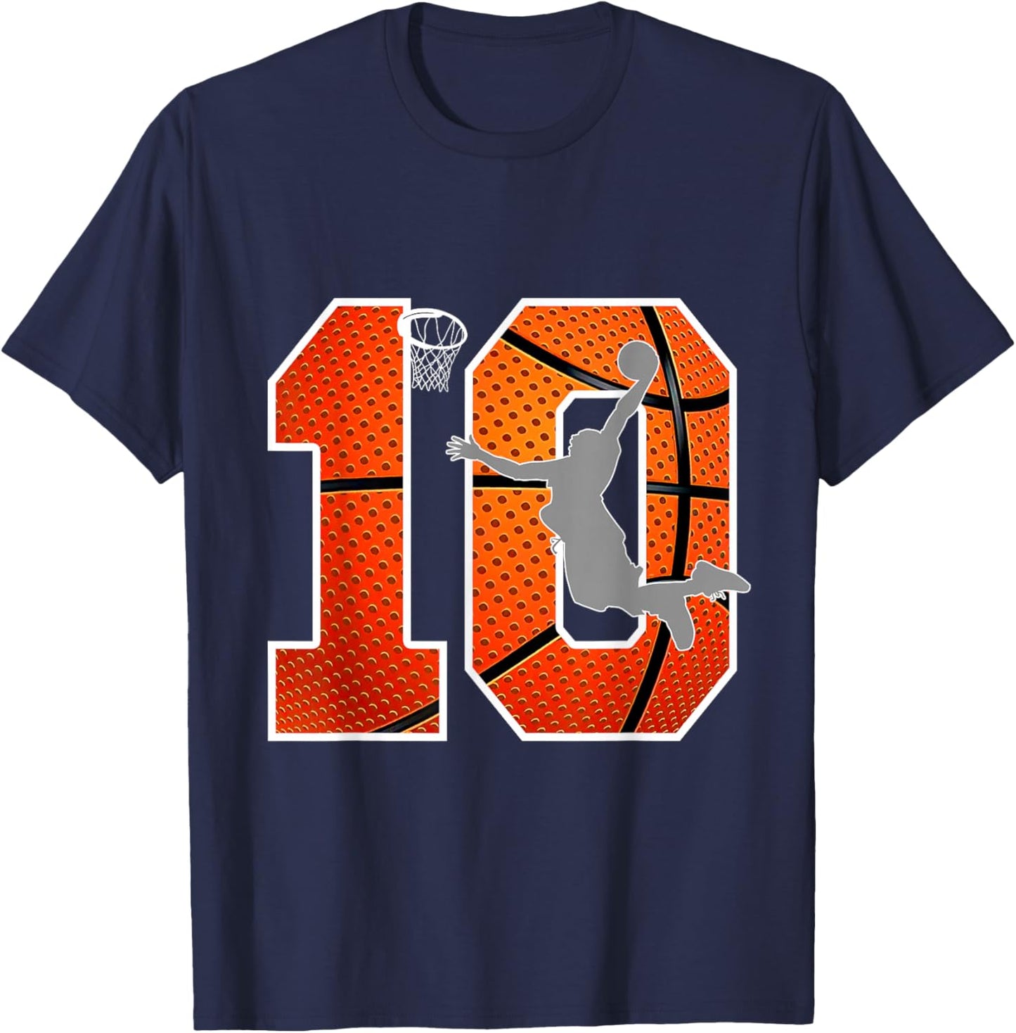 Kids 10 Years Old 10th Basketball Birthday Party Boys Girls T-Shirt - T-Shirt | Navy