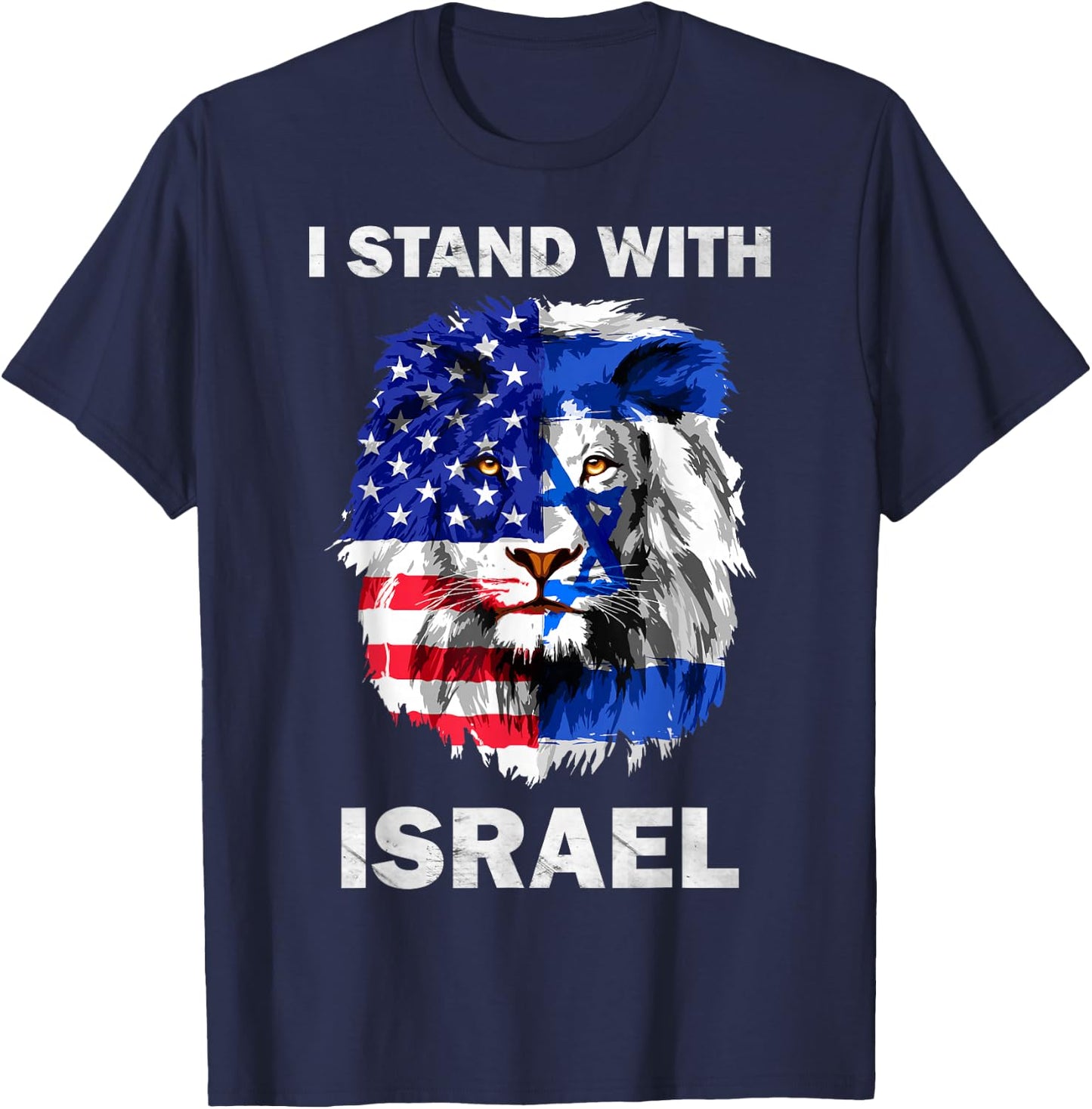 Israel and USA Flag Lion | I Stand with Israel T-Shirt - T-Shirt | Navy