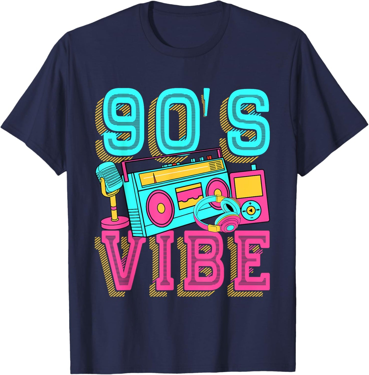 90s Vibe Vintage 1990s Music 90s Costume Party Men Women T-Shirt - T-Shirt | Navy