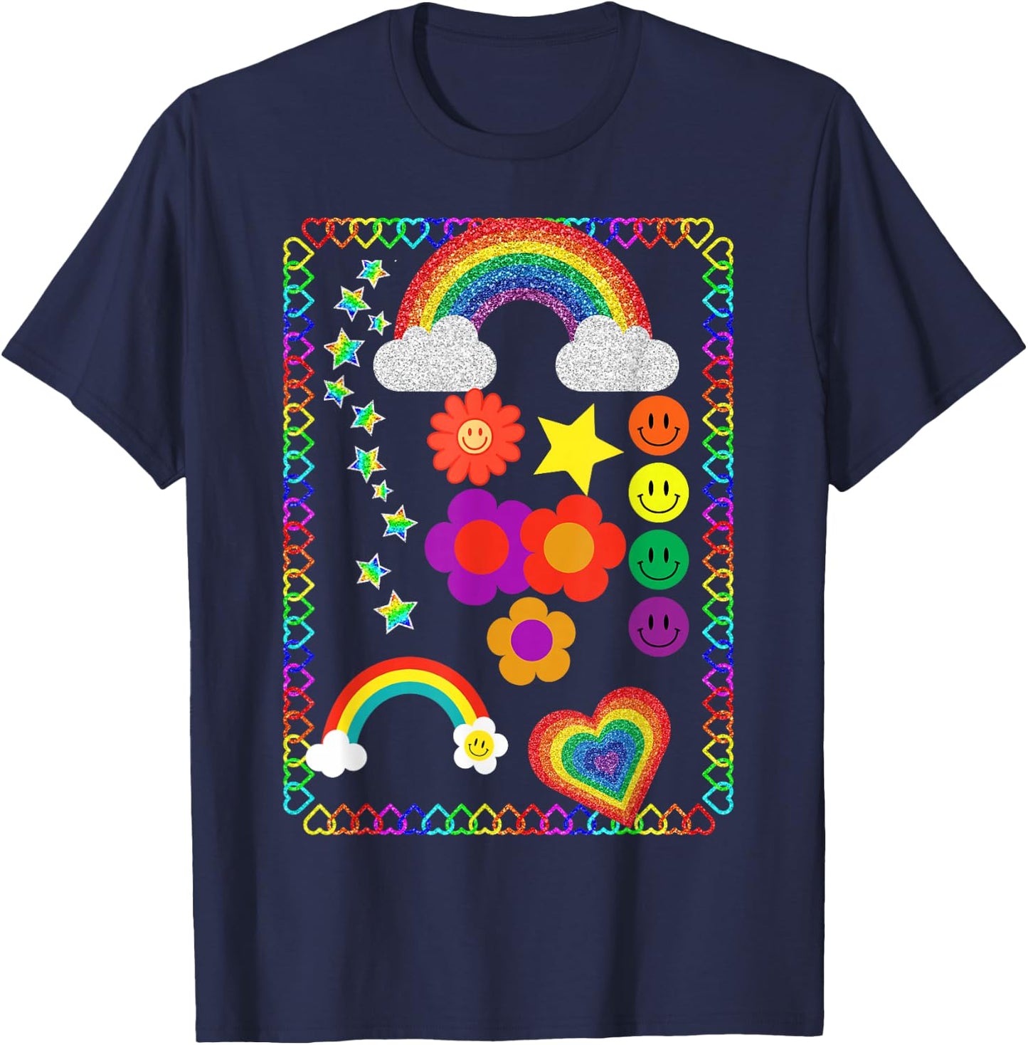 Kidcore Flower Heart T-Shirt - T-Shirt | Navy
