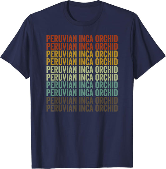 Peruvian Inca Orchid Retro T-Shirt - T-Shirt | Navy