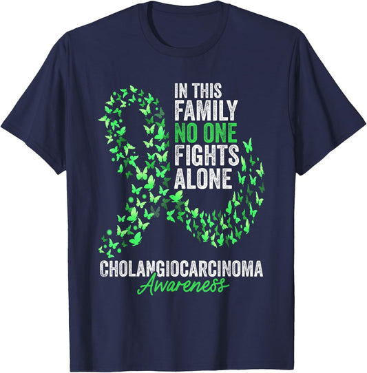 Cholangiocarcinoma Awareness Month Butterflies Green Ribbon T-Shirt - T-Shirt | Navy