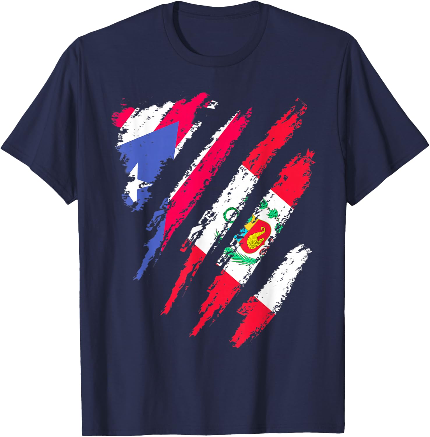 Puerto Rico Flag Peru Grown Patriot Country Stripes T-Shirt - T-Shirt | Navy