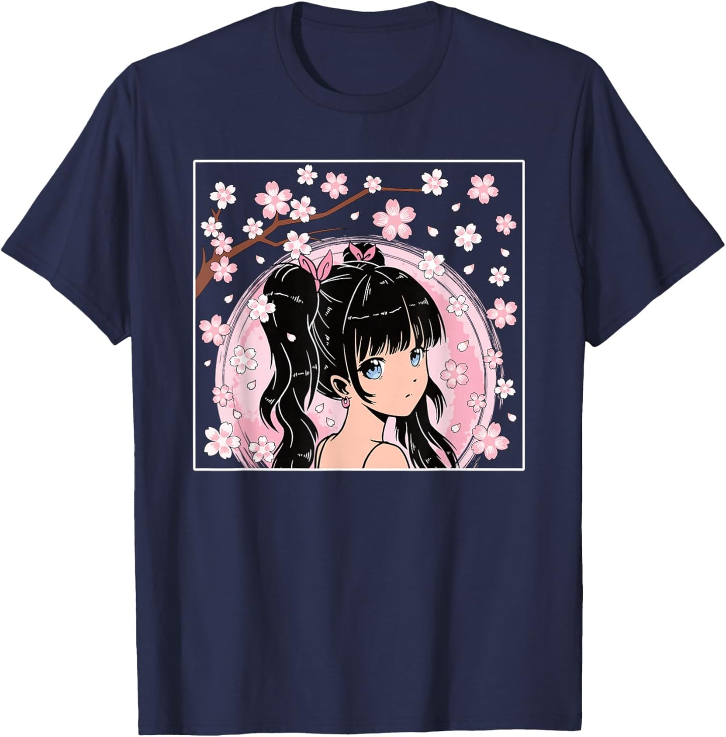 Japanese Anime Girl Manga Otaku Cherry Blossom Women Girls T-Shirt - T-Shirt | Navy