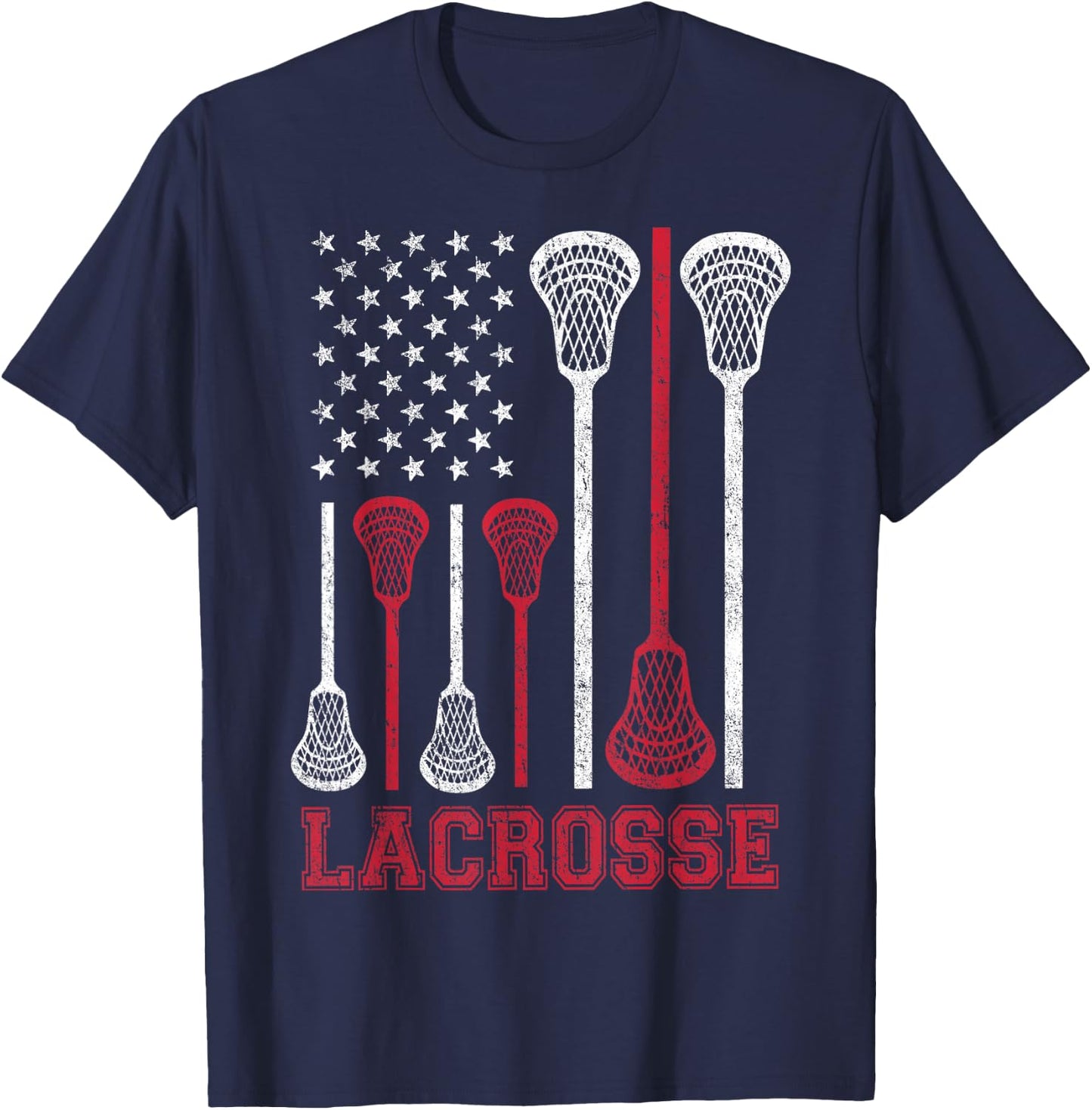 Lacrosse American Flag Lax Men Women Boys Girls Gifts T-Shirt - T-Shirt | Navy