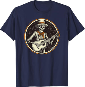 skeleton playing banjo Funny Bluegrass Style T-Shirt - T-Shirt | Navy