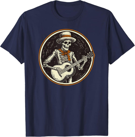 skeleton playing banjo Funny Bluegrass Style T-Shirt - T-Shirt | Navy