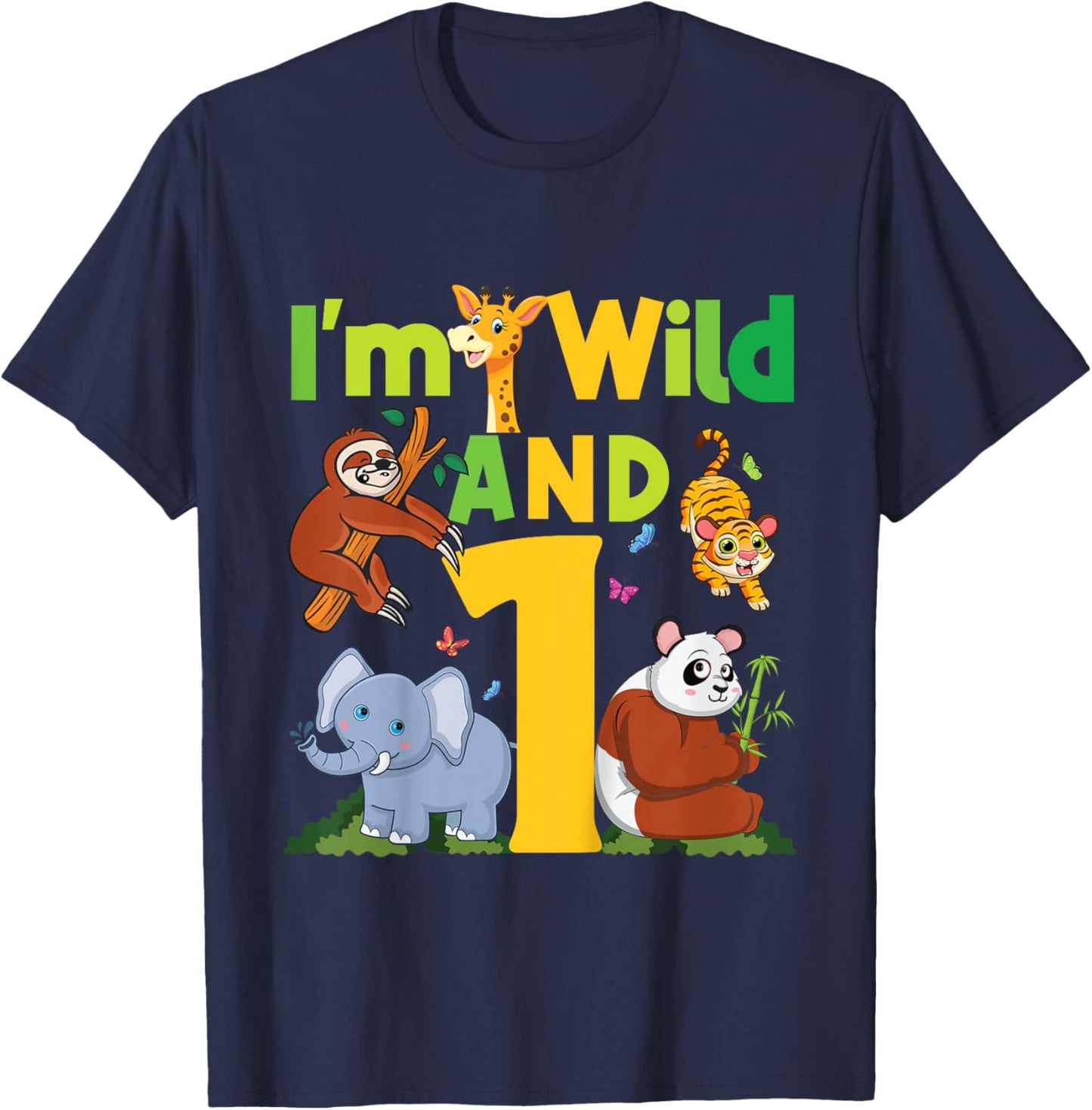 I'm wild And One Safari Zoo Animal Theme 1 Year Old Birthday T-Shirt - T-Shirt | Navy