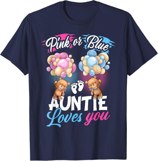 Bears Pink Or Blue Auntie Loves You Gender Reveal T-Shirt - T-Shirt | Navy