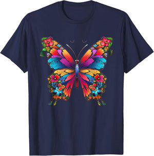 Colorful Cute Butterfly Mandala Butterflies Swarm T-Shirt - T-Shirt | Navy