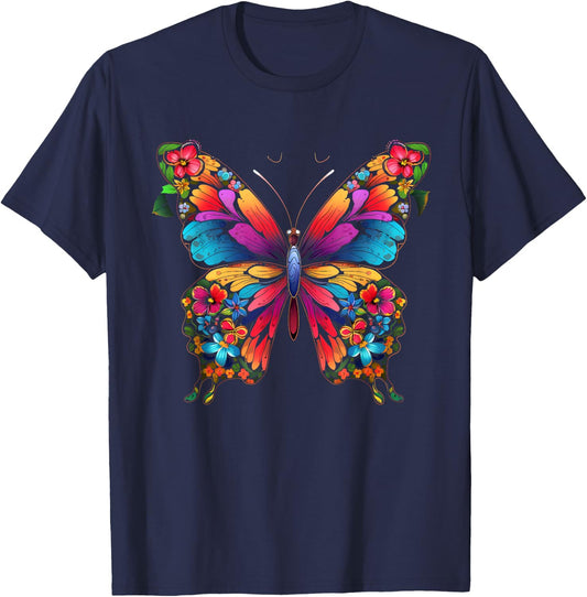 Colorful Cute Butterfly Mandala Butterflies Swarm T-Shirt - T-Shirt | Navy