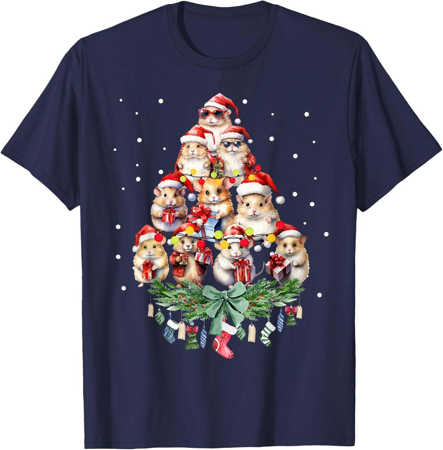 Hamsters Christmas Tree Santa Hamsters Christmas Lights T-Shirt - T-Shirt | Navy