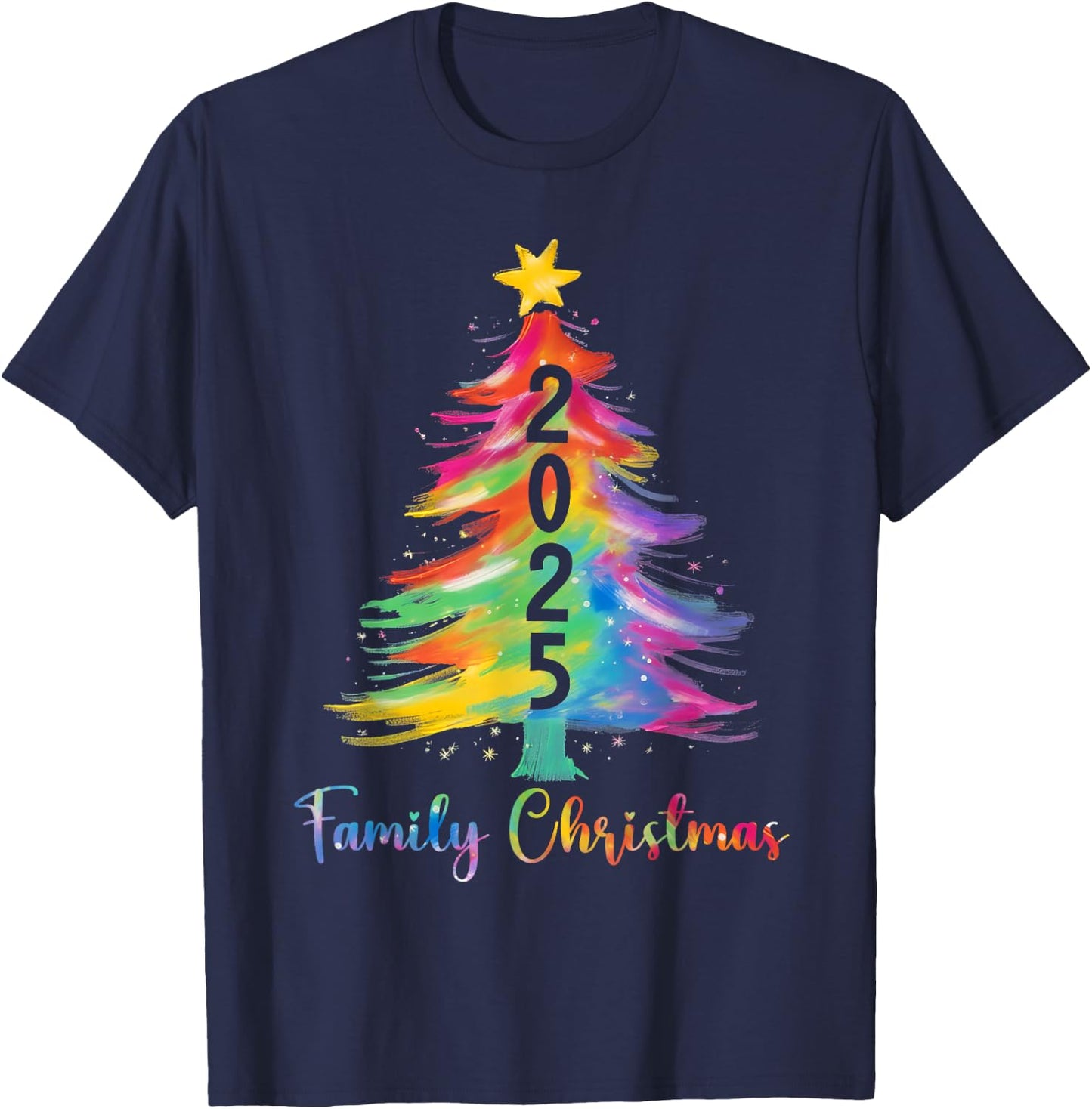 Family Christmas 2025 Color Xmas Tree Matching Family Xmas T-Shirt - T-Shirt | Navy