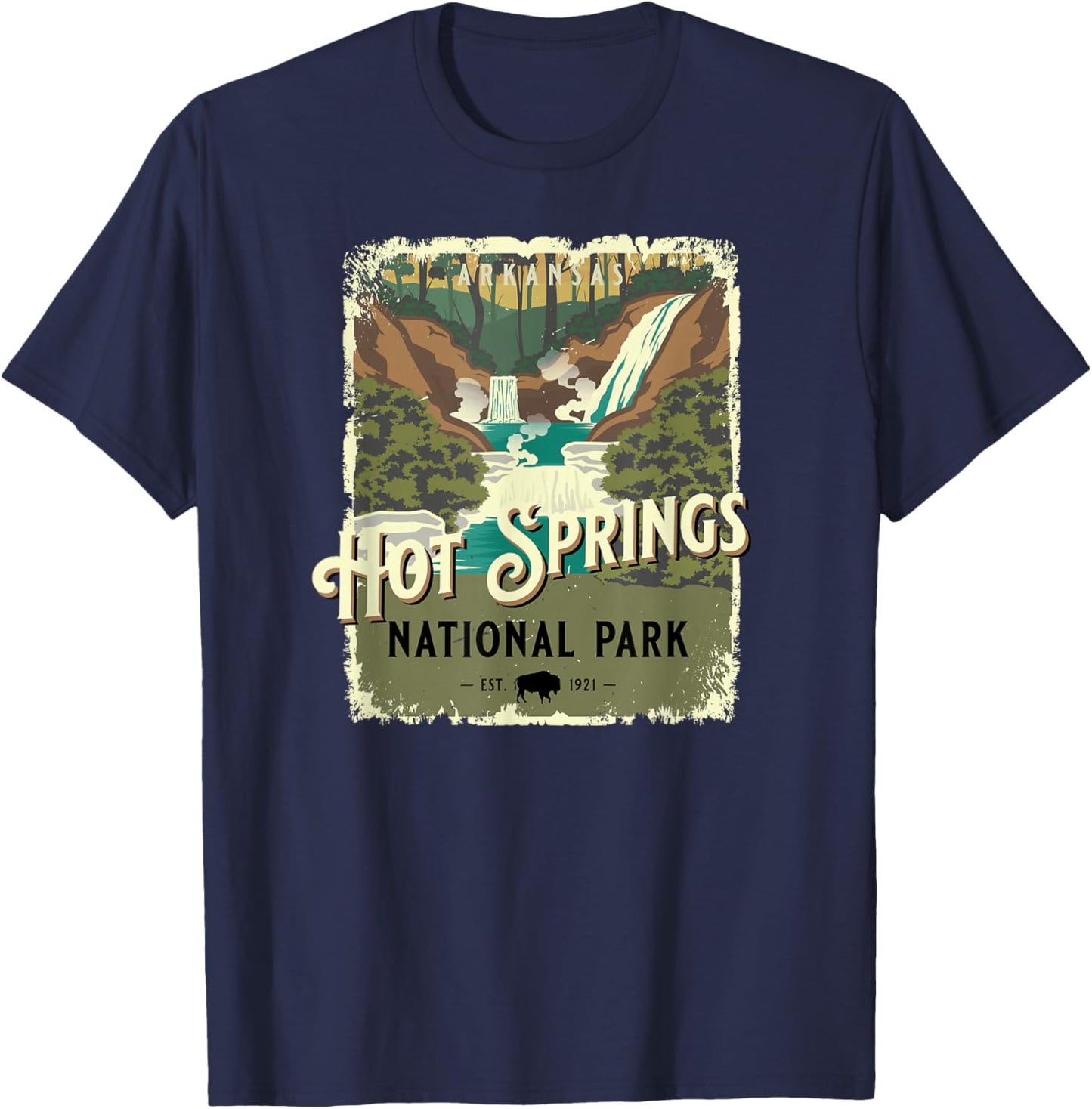 Hot Springs National Park Arkansas Vintage Travel Poster T-Shirt - T-Shirt | Navy