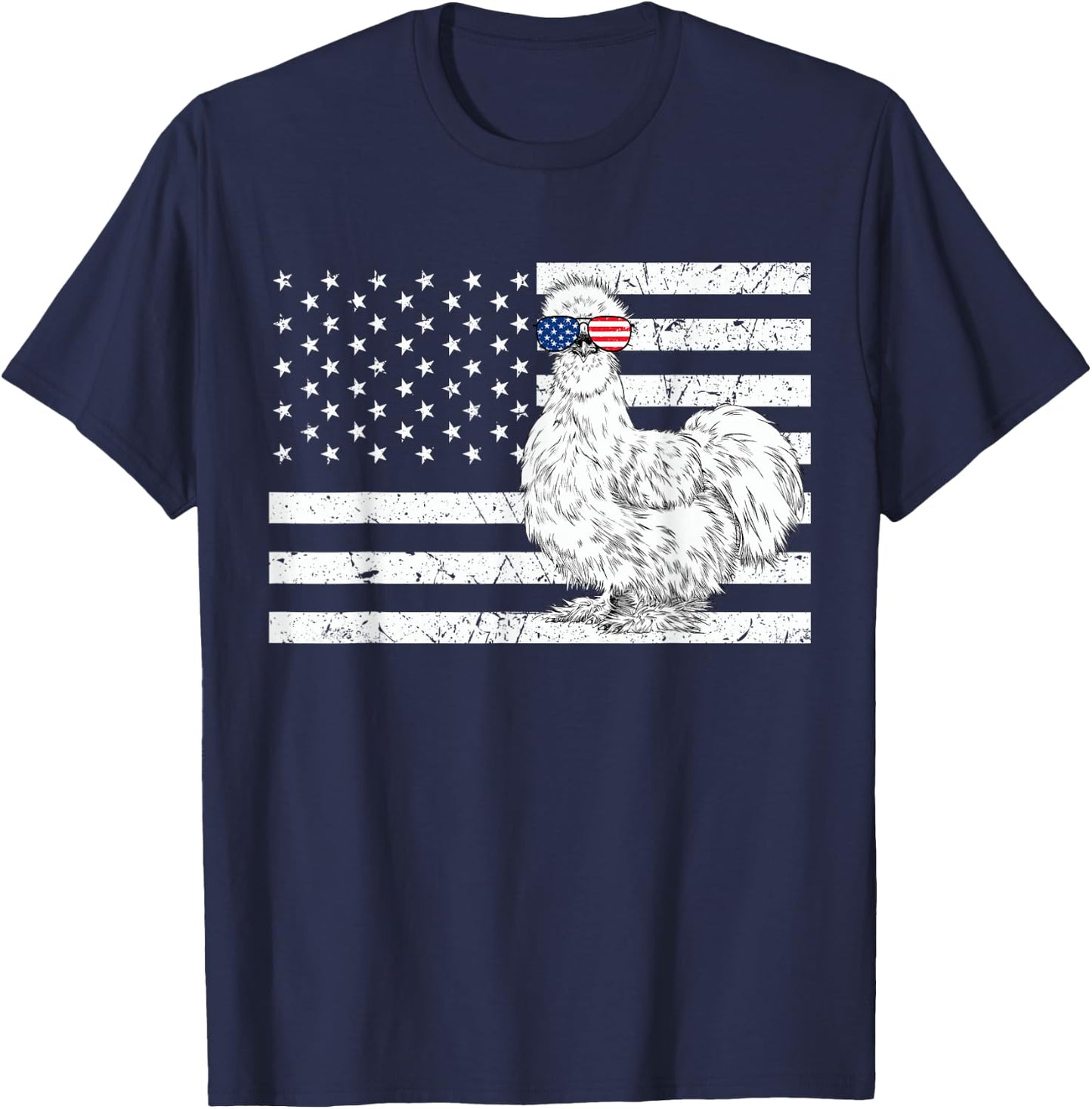 Silkie Chicken 4th of July US American Flag Farm Animal T-Shirt - T-Shirt | Navy