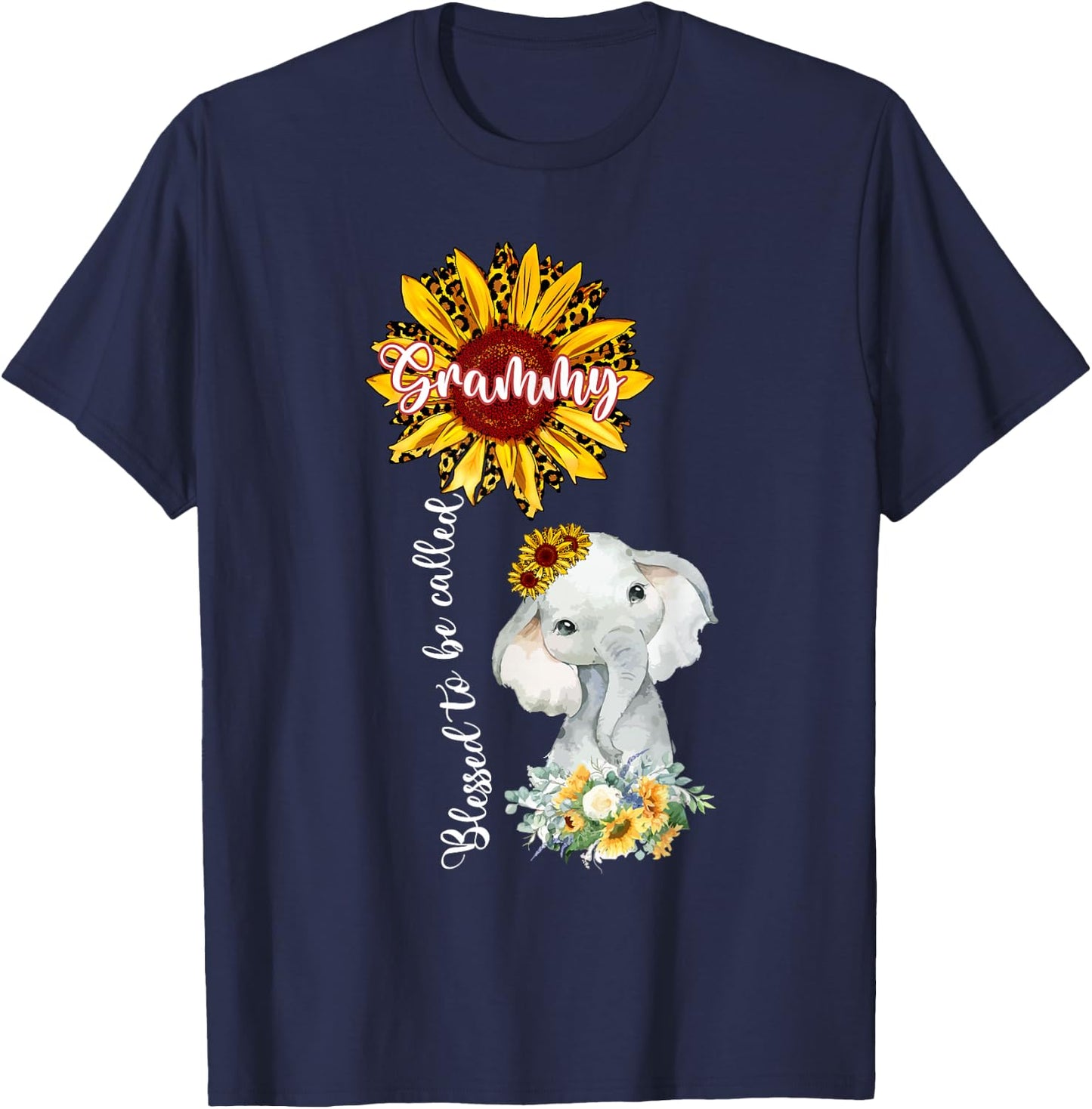 Blessed To Be Called Grammy Sunflower Elephant T-Shirt - T-Shirt | Navy