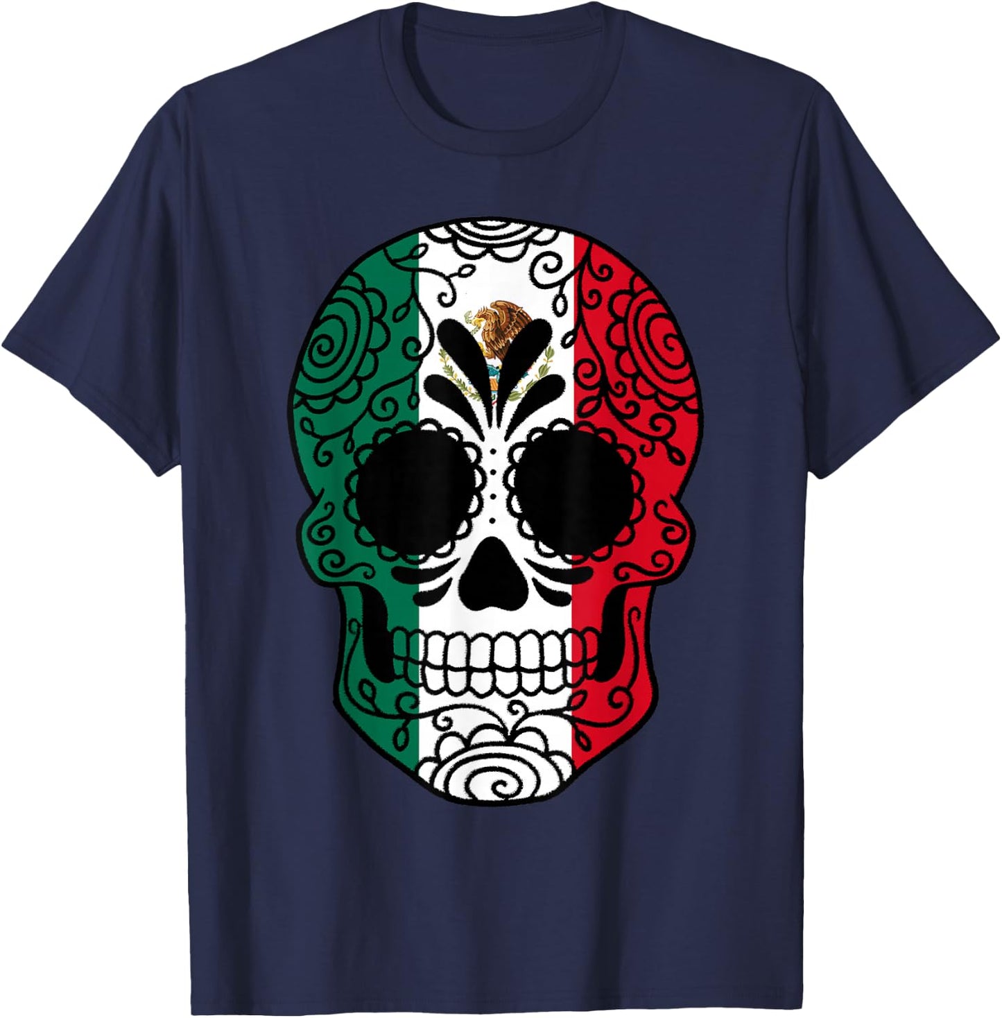 Mexico Flag Gift Sugar Skull Mexican T-Shirt - T-Shirt | Navy