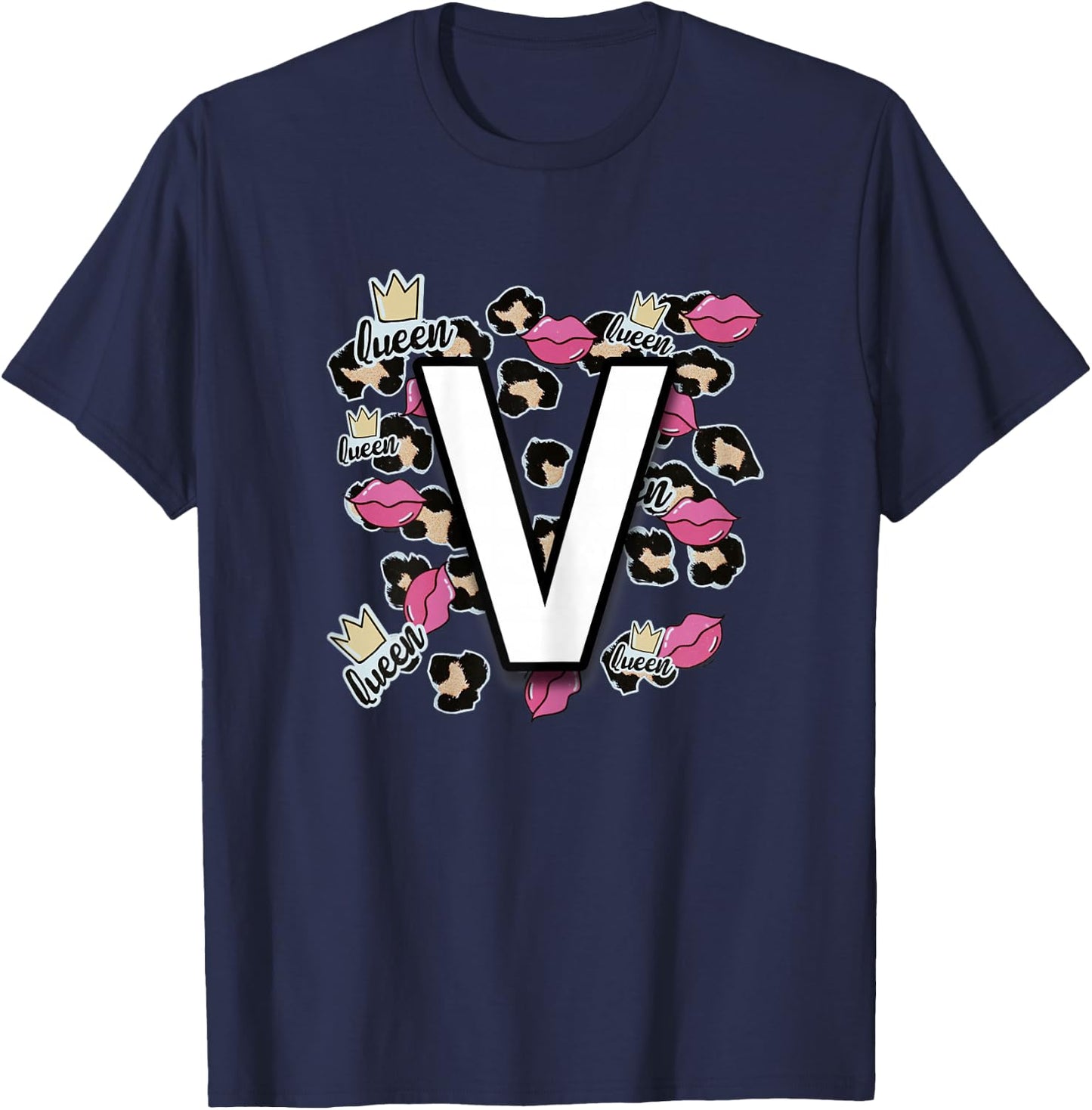 Letter V 's for Little Girls, Teens & Women - Letter V T-Shirt - T-Shirt | Navy