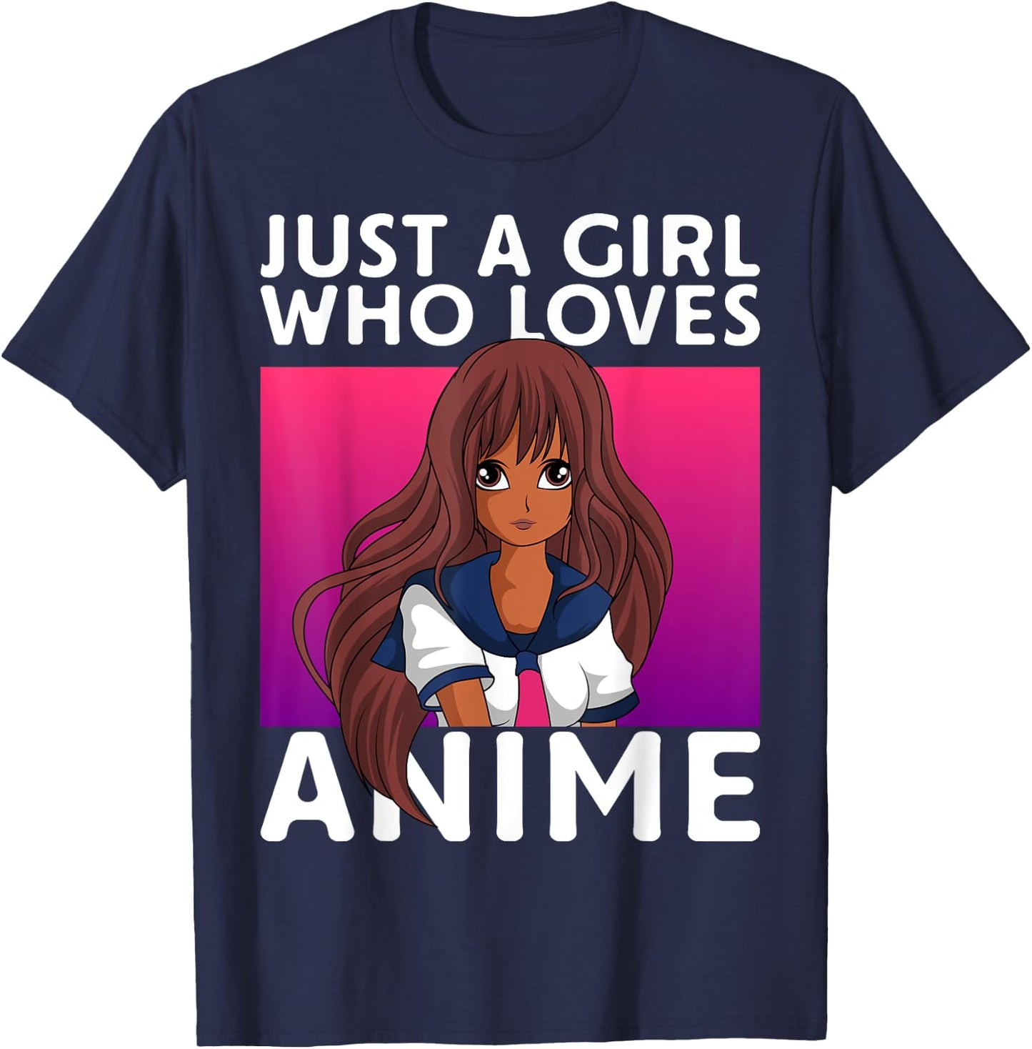Just A Girl Who Loves Anime Lover Black Anime Girl T-Shirt - T-Shirt | Navy