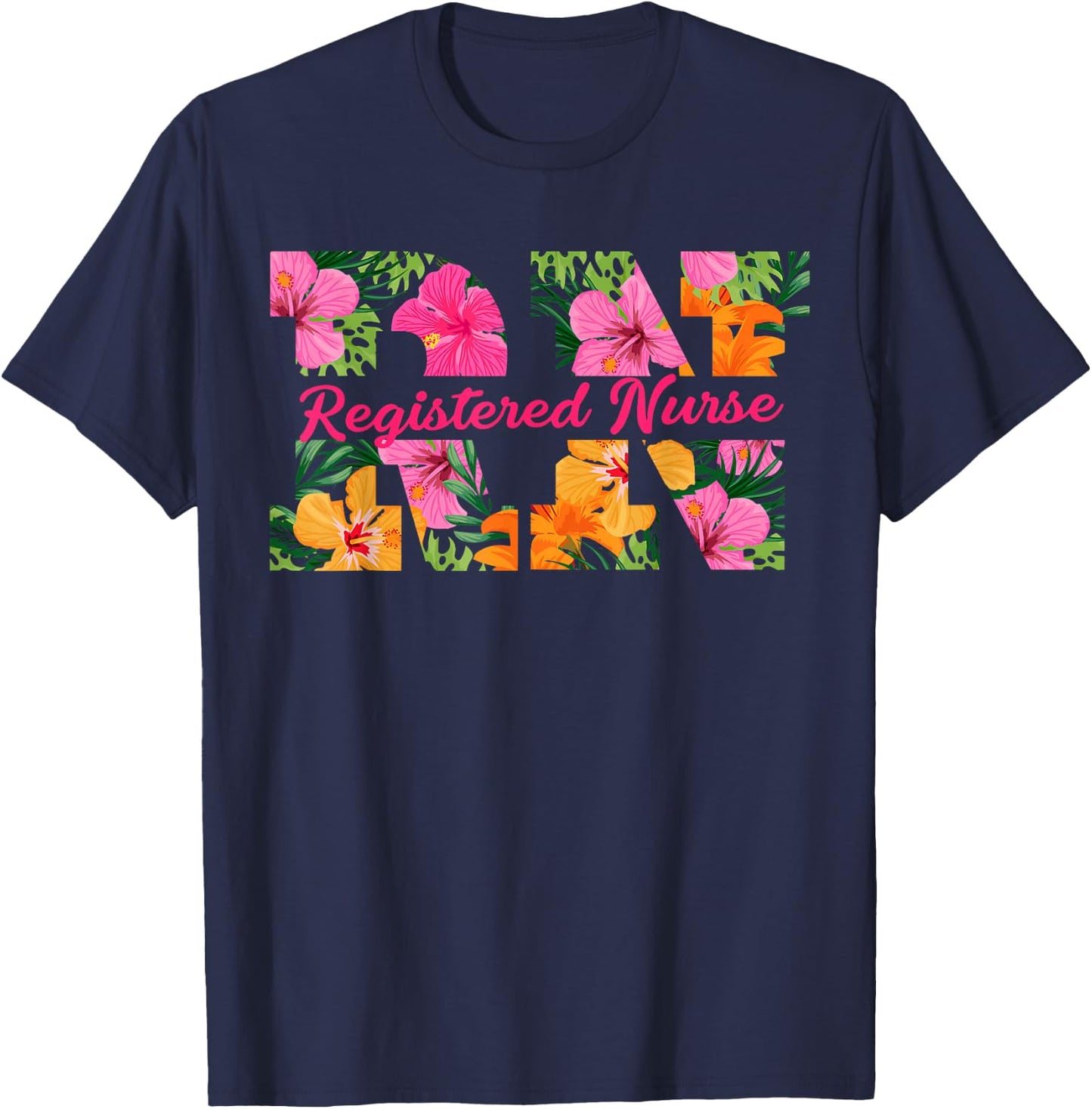 RN Aloha Nurse Tropical Flowers Summer Hawaii RN Beach Vibe T-Shirt - T-Shirt | Navy