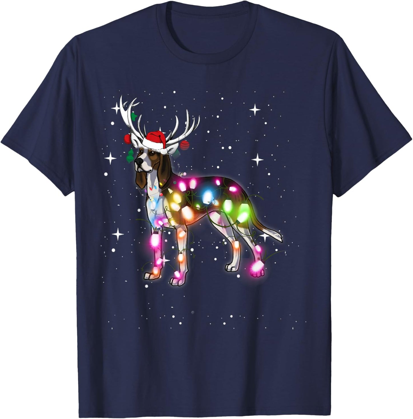 Treeing Walker Coonhound Christmas Lights Pajama Funny Dog Women Kids T-Shirt - T-Shirt | Navy