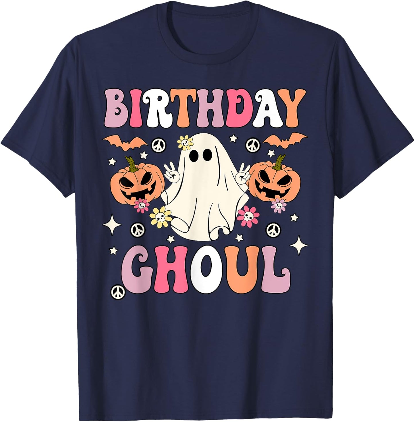 Birthday Ghoul Groovy Ghost Kids Girls Halloween Party T-Shirt - T-Shirt | Navy