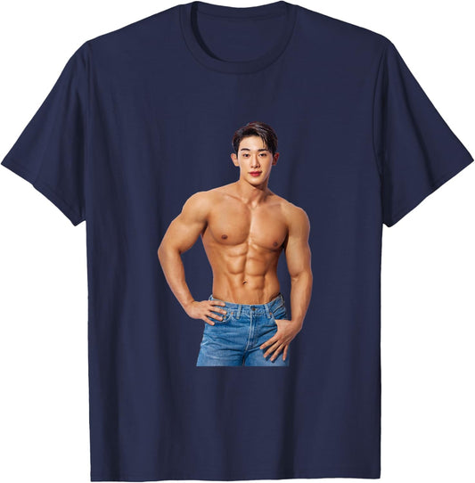 Wonho Sexy Muscle Daddy Korean Hunk Abs Solo Artist Idol T-Shirt - T-Shirt | Navy