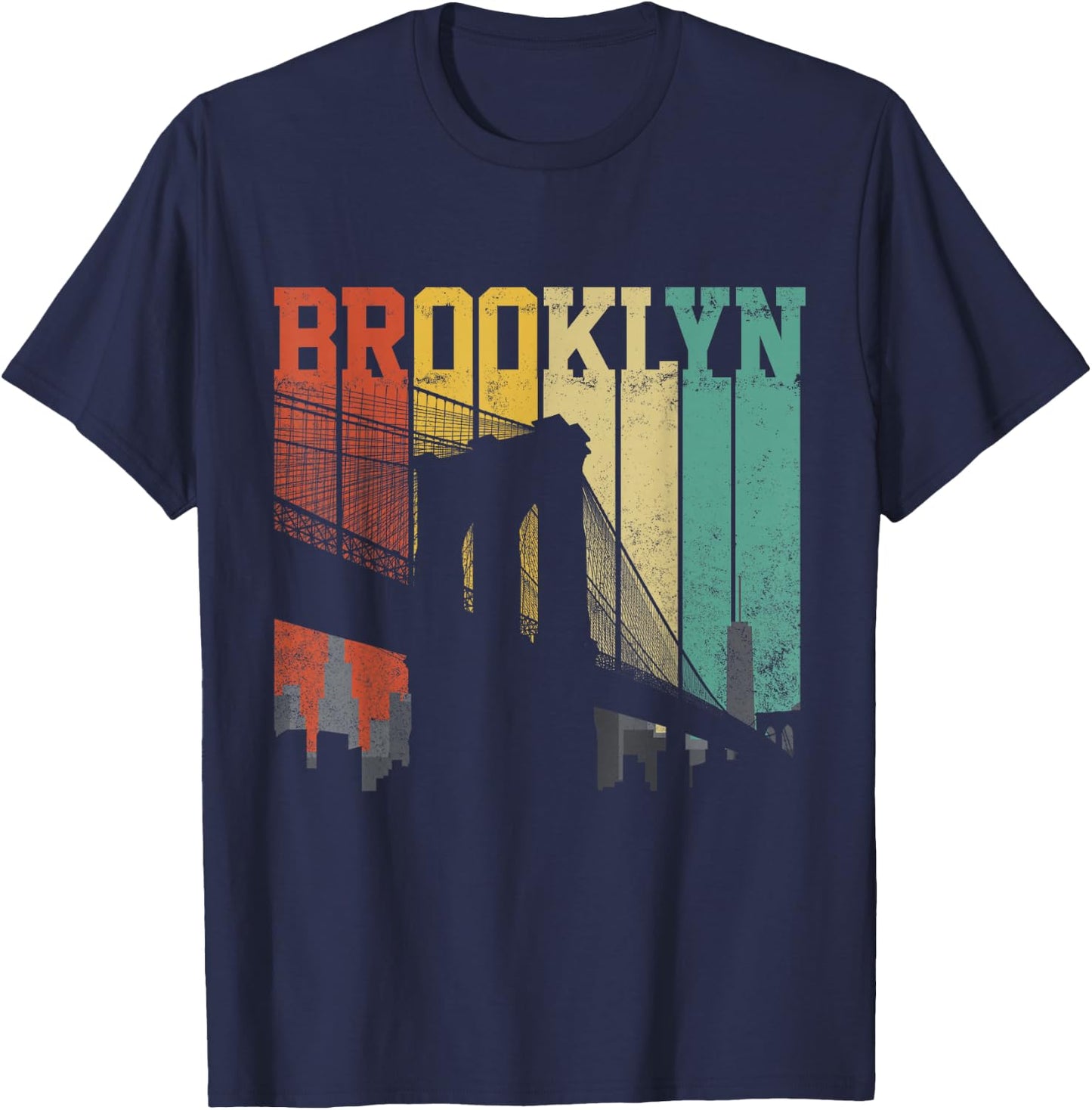 New York City Brooklyn Bridge Vintage Retro Skyline NYC NY T-Shirt - T-Shirt | Navy