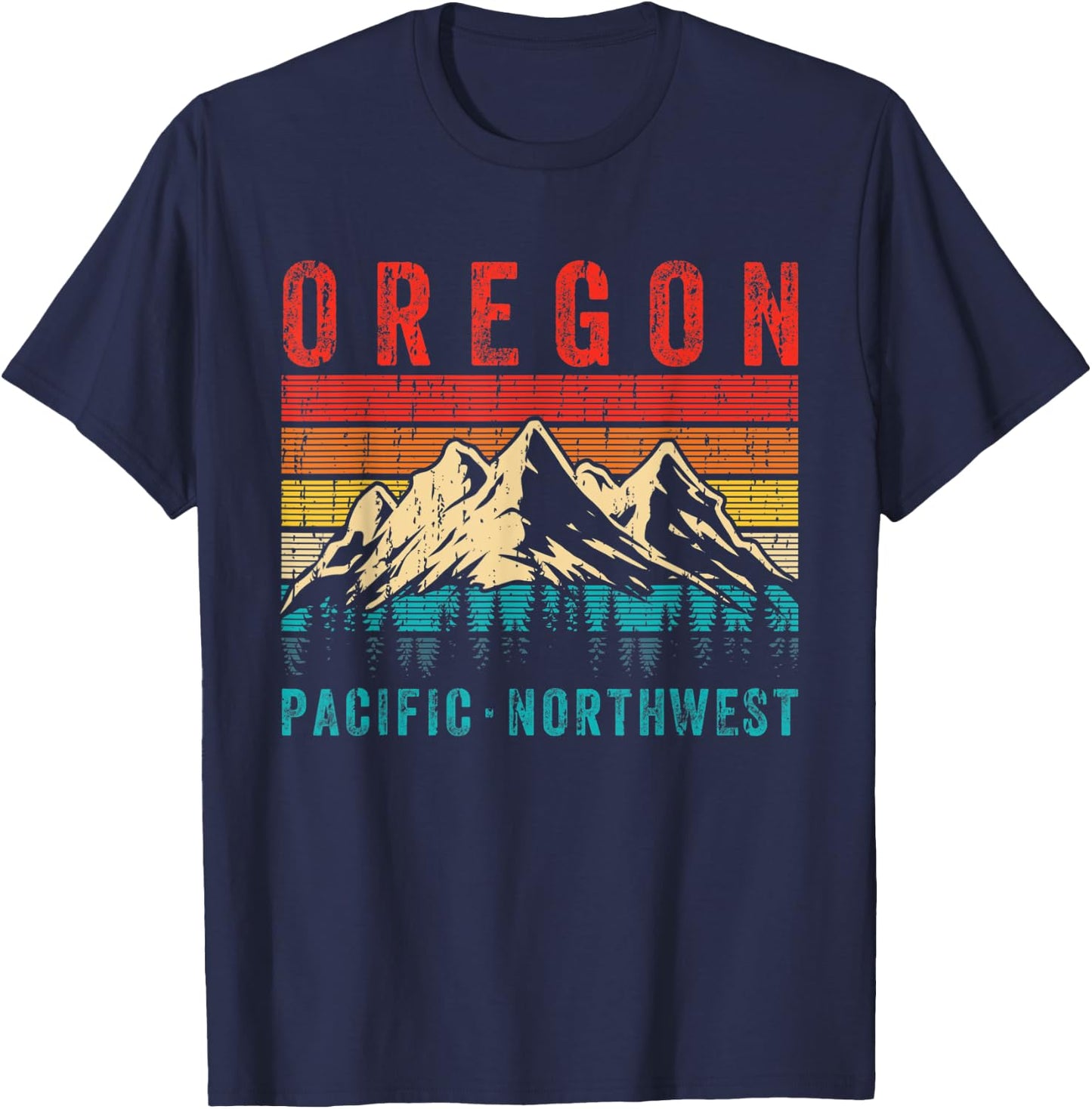 Oregon Pacific Northwest Vintage Retro Hiking Mountains Hike T-Shirt - T-Shirt | Navy