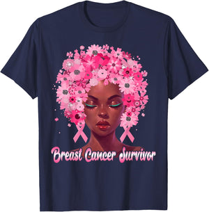Strong Black Queen Survivor Breast Cancer Awareness Month T-Shirt - T-Shirt | Navy
