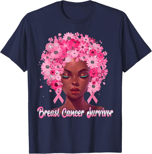 Strong Black Queen Survivor Breast Cancer Awareness Month T-Shirt - T-Shirt | Navy