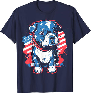 Patriotic Pitbull Puppy | 4th July American Pitbull Dog Dad Men T-Shirt - T-Shirt | Navy