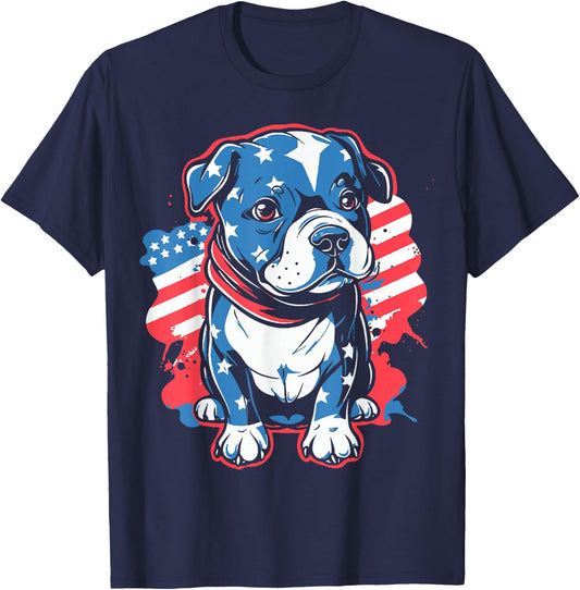 Patriotic Pitbull Puppy | 4th July American Pitbull Dog Dad Men T-Shirt - T-Shirt | Navy