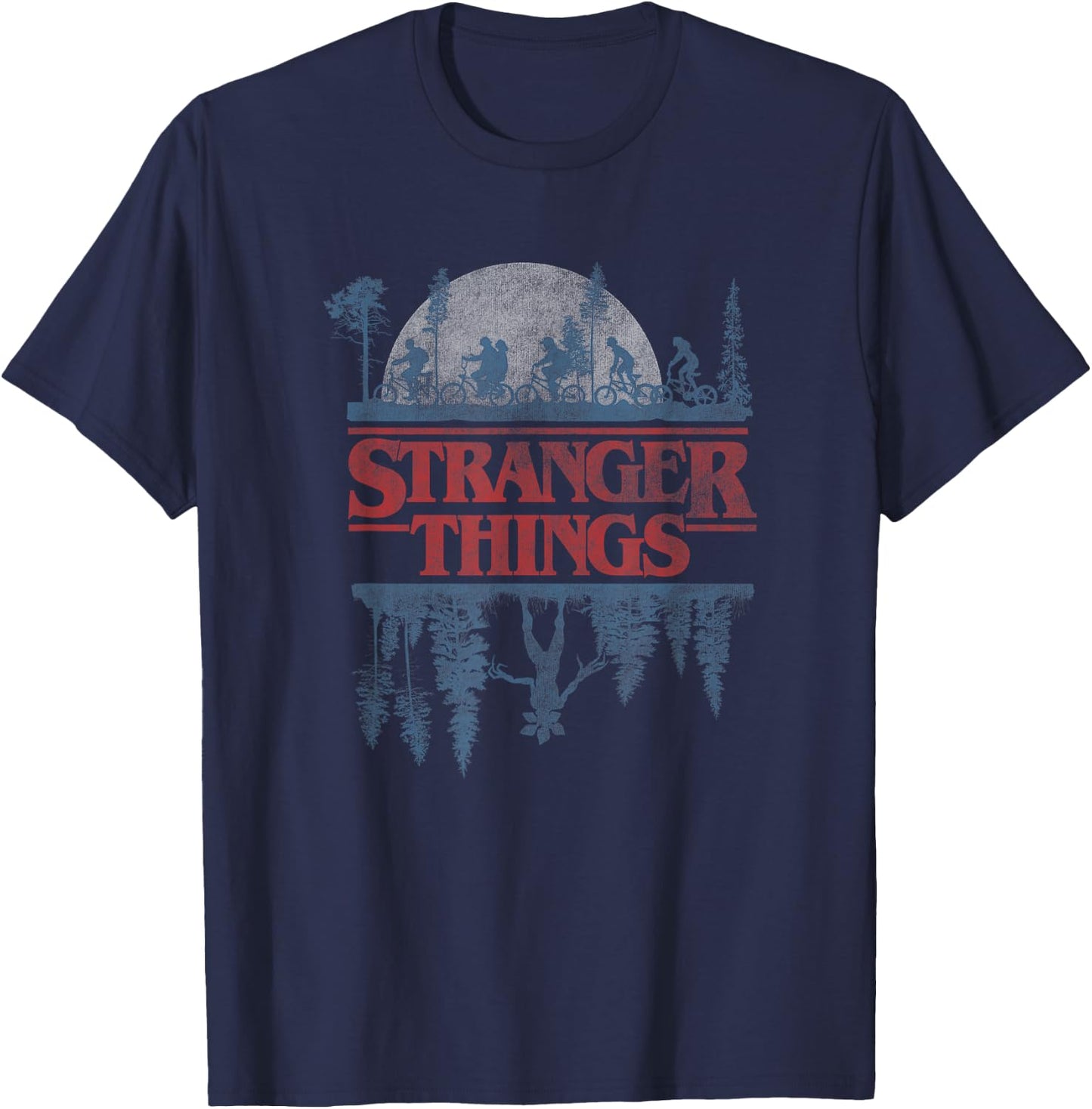 Stranger Things Blue Gradient Shadow Upside Down Logo T-Shirt - T-Shirt | Navy
