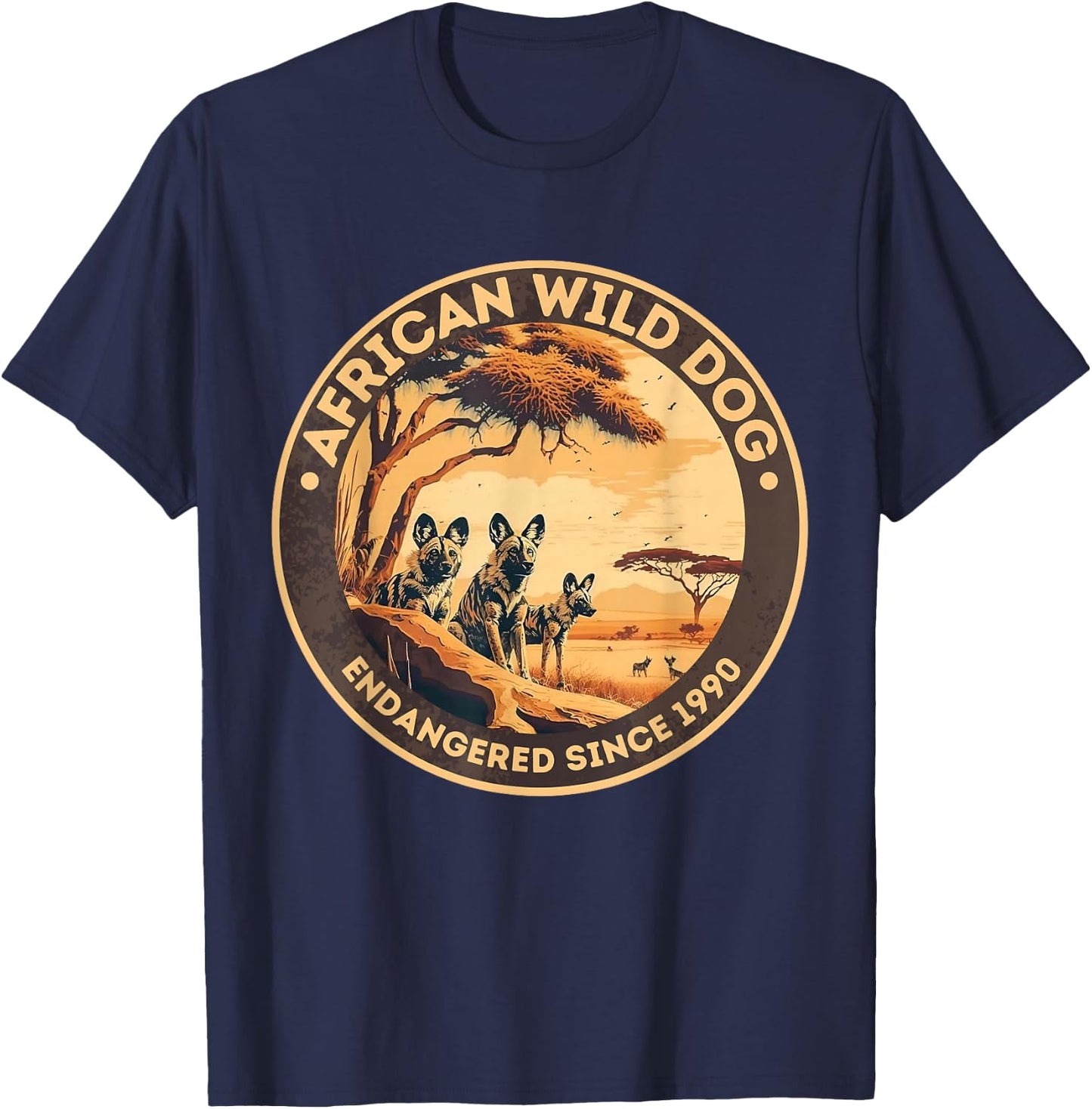 African Wild Dog Endangered Species Men Women T-Shirt - T-Shirt | Navy