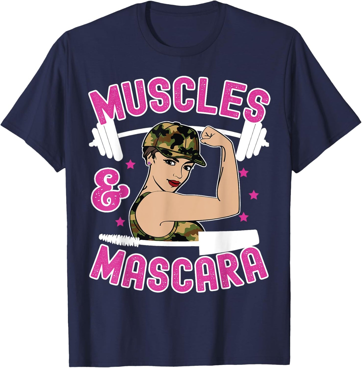 Muscles and Mascara Female Weight Lifter Gym Work Out Funny T-Shirt - T-Shirt | Navy