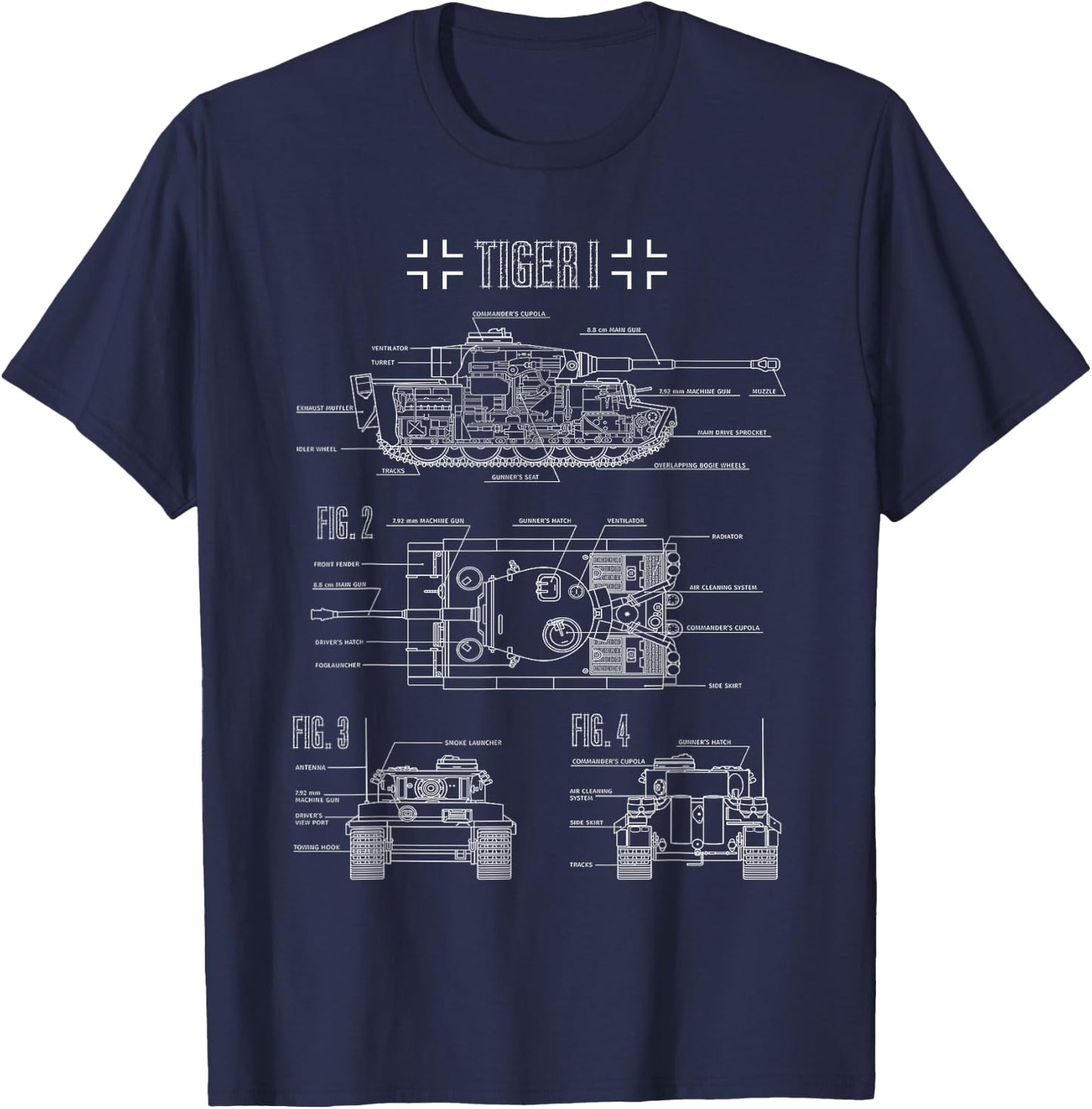 World War 2 German Tank Tiger I Engineering Blueprint T-Shirt - T-Shirt | Navy