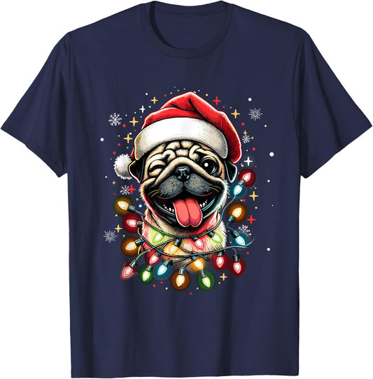 Pug Christmas Tree Dog Santa Xmas Boys Girls Merry Dogmas T-Shirt - T-Shirt | Navy