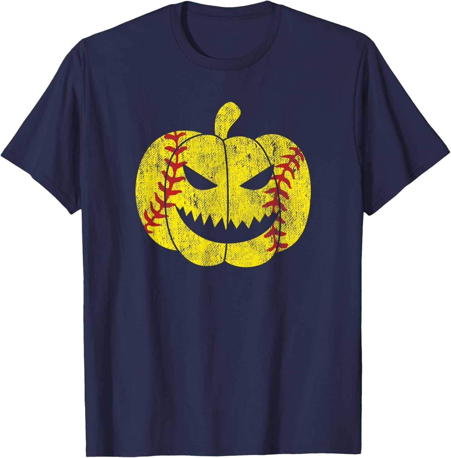 Softball Player Scary Pumpkin Vintage Costume Halloween T-Shirt - T-Shirt | Navy