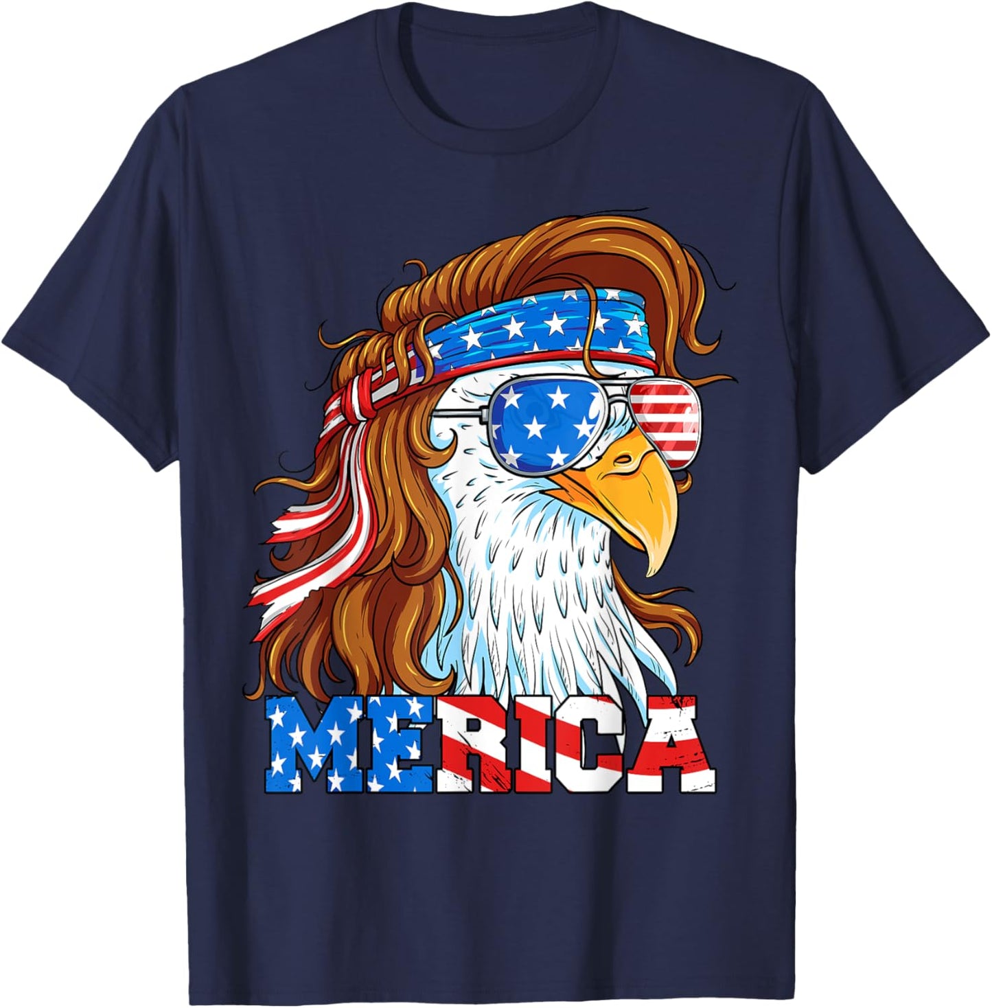 Merica Eagle Mullet 4th of July American Flag Usa Patriotic T-Shirt - T-Shirt | Navy