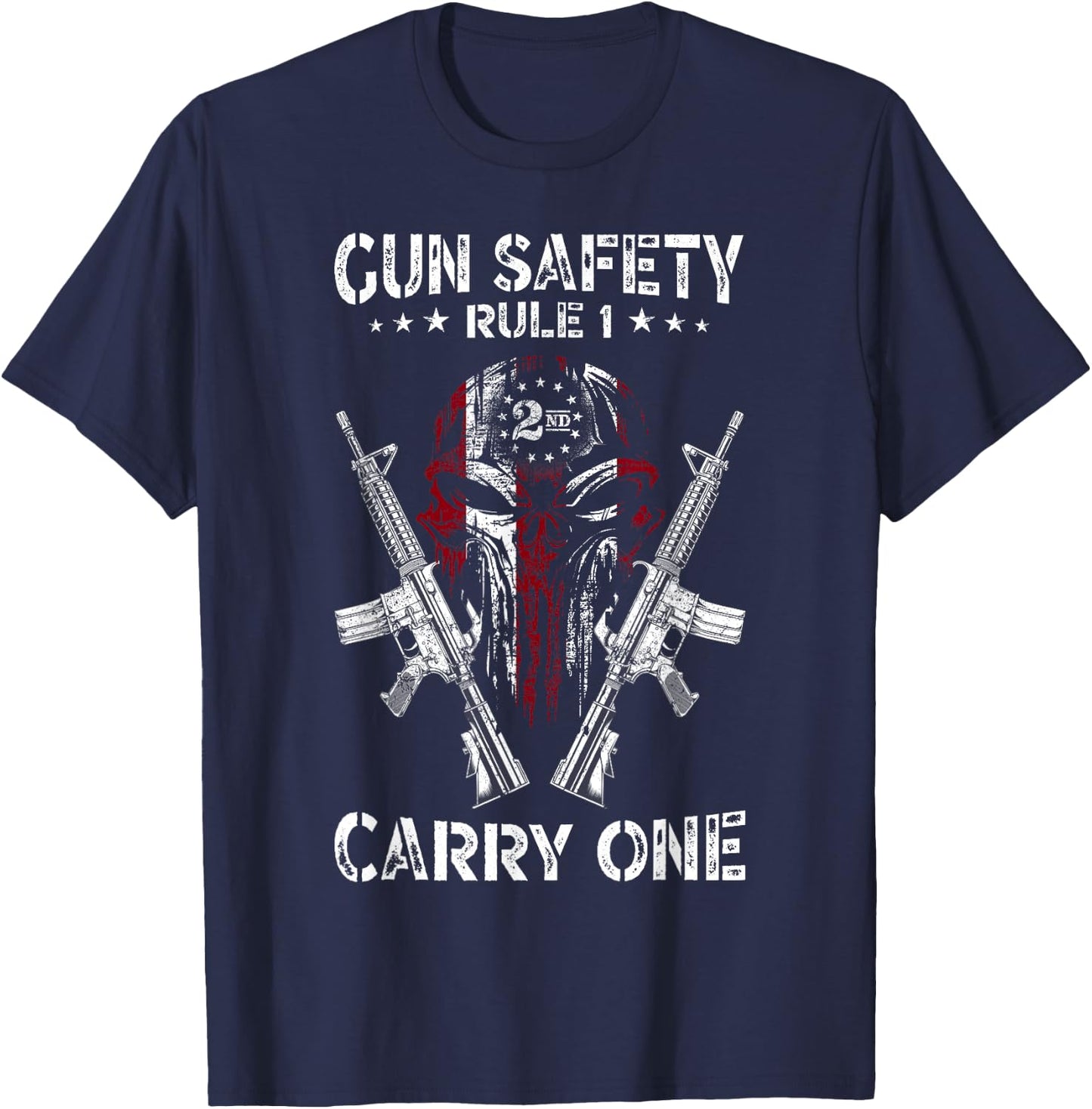 Gun Safety Rule 1 Patriotic 2nd Amendment AR-15 USA Skull T-Shirt - T-Shirt | Navy